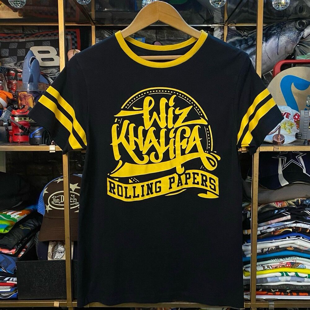 Retro Wiz Khalifa Rolling Papers Black Yellow Ringer Tee Tour Merch 2012 Small